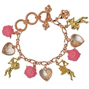 Ritzy Couture Cupids and Romance Pink Adjustable Charm Bracelet - Rose Gold